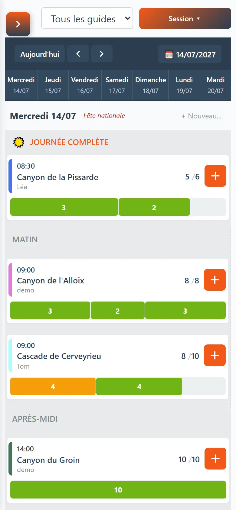 Le planning sur téléphone